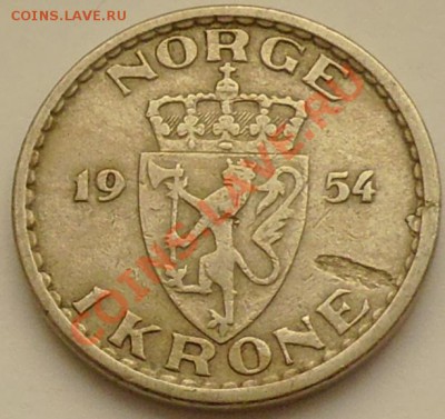 НОРВЕГИЯ - 1 крона 1954 - до 17 января - 832