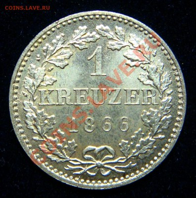 UNC 1 крейцер Франкфурт-на-Майне 1866 с рубля! - 1
