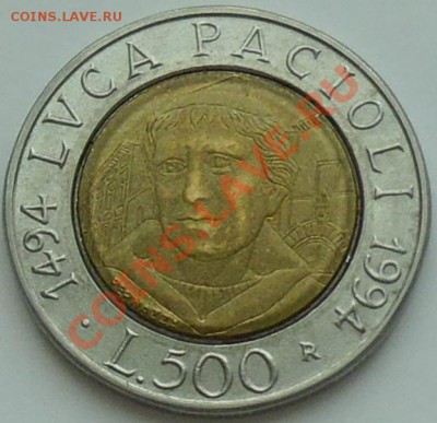 ИТАЛИЯ - 500 лир 1994 - Лука Пачолли - до 24 января - 139
