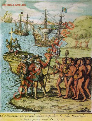 Монеты с Корабликами - Columbus in Hispaniola color