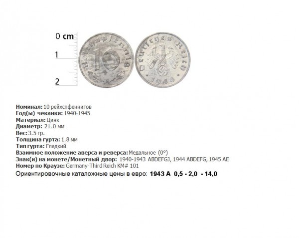 10 Пфенингов 1943 - 22.09 2008