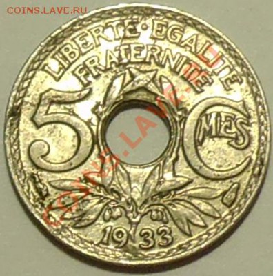 ФРАНЦИЯ - 5 сантимов 1933 - до 28 января - 337
