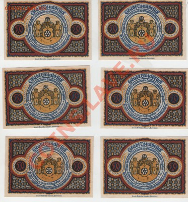 Нотгельды Оснабрюк 1921 г. 6х50 пф. до 22:00 28.01.13 - боны 029