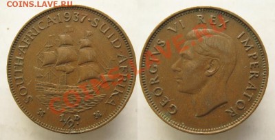 2 пенни 1937 до 02-02-13  22-00 - Брит Юж Африка пол пенни 1937