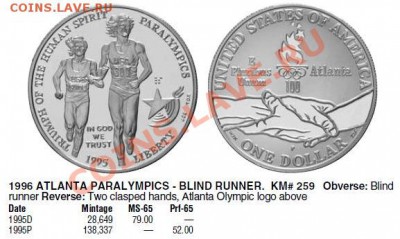США: Ag-900 1$ 1995 Пароолимпийцы в Атланте до 04.02.13 22-0 - США доллар 1995-каталог