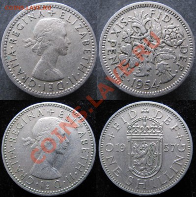 Разная инострань - 368 3 4 Великобритания шиллинг 1957 и 6 п 1954
