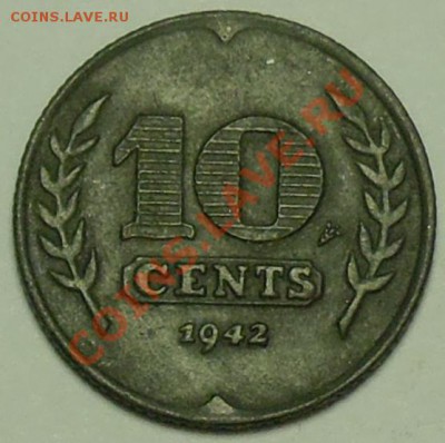 НИДЕРЛАНДЫ - 10 центов 1942 - Цинк - до 6 февраля - 014
