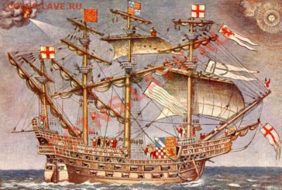 Цветная иллюстрация английского галеона Ark Royal.НА СЛУЖБЕ ЕЕ ВЕЛИЧЕСТВА ВООРУЖЕННЫХ СИЛ ВЕЛИКОБРИТАНИИ Ark Royal был английским галеоном, первоначально заказанным для сэра Уолтера Рэли и позже купленным короной. Судно использовалась в качестве английского флагмана во многих морских сражених(В битве с Испанской Армадой в 1588 г. 