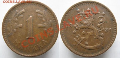 Финляндия 1 марка 1951 (медь)  до 09-02-13  22-00 - Финляндия 1 марка 1951