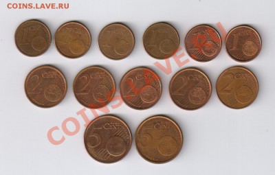 13 монет ЕВРОЦЕНТЫ 1-2-5 -РАЗНЫЕ СТРАНЫ до 13.02.2013г 21-00 - 13 монет ЕВРОЦЕНТЫ