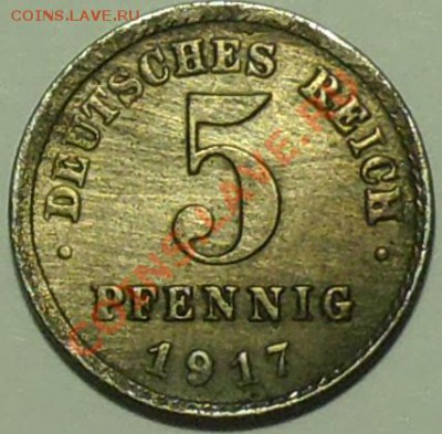 ГЕРМАНСКАЯ ИМПЕРИЯ - 5 фенигов 1917 J - до 12 февраля - 213