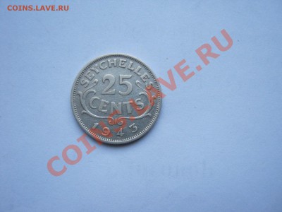 Британские Сейшелы 25 центов 1943г. серебро - 999 054