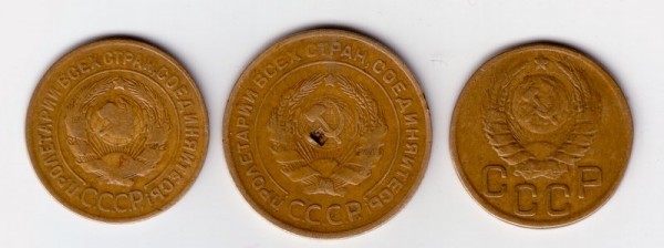 3 коп 1929г, 3коп 1943г, 5 коп 1930г. - набор-1