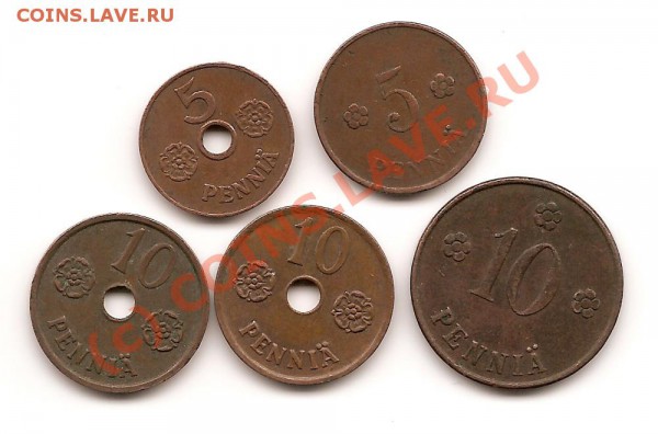 Финляндия подборка 5 и 10 pennya довоенные и военные - Фин 1