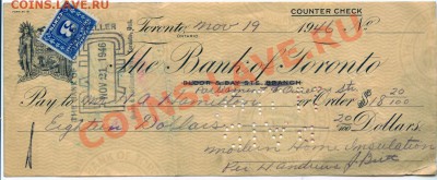 W15 Канада чек Bank of Toronto 1946 $18,20 21.02 в 22°° - W15 Bank Of Toronto 1946 Large 18,20$_1