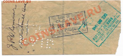 W17 Канада чек Bank of Toronto 1946 $15,03 21.02 в 22°° - W17 Bank Of Toronto 1946 Smal 15,03$_2