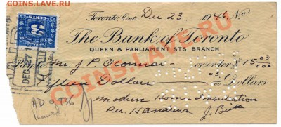 W17 Канада чек Bank of Toronto 1946 $15,03 21.02 в 22°° - W17 Bank Of Toronto 1946 Smal 15,03$_1