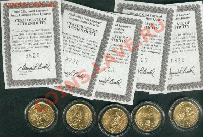 Квотеры США gold plate 2000 года. Сертфикаты подлинности - Goldplate