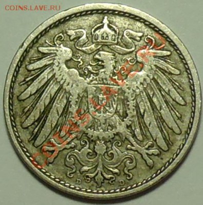 ГЕРМАНСКАЯ ИМПЕРИЯ - 10 фенигов 1908 D - до 26 февраля - 612