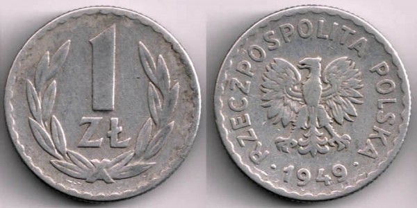 Кюплю монеты Польши - 1zlote1949-al