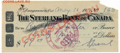 W19 Канада чек Sterling Bank 1913 $99,00 19.03 в 22°° - W19 Sterling Bank_1