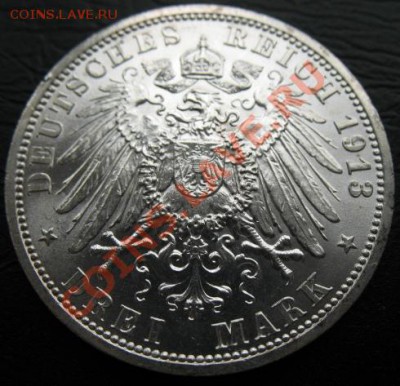 1913 Пруссия, 3 М, 25 лет, серебро, до 19.03 в 21-00 мск - 3 м 13 мундир а