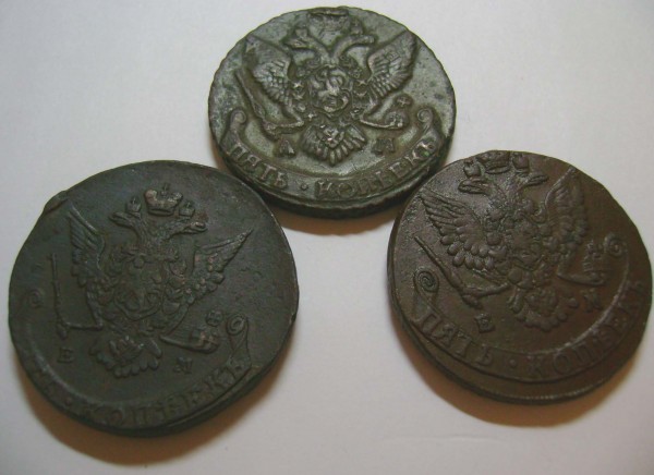 5 копеек 1770, 1784, 1795г. оцените и сост. - ss