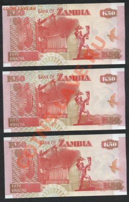 50 квача 2009 г. Замбия. UNC 3шт. до 22-00 мск 17.03.13г. - замбия 50 квача 3шт реверс