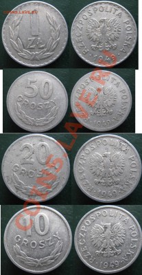 Разная инострань - 385 10 13 Польша 1 зл 50 20 и 10 гр 1949 Al