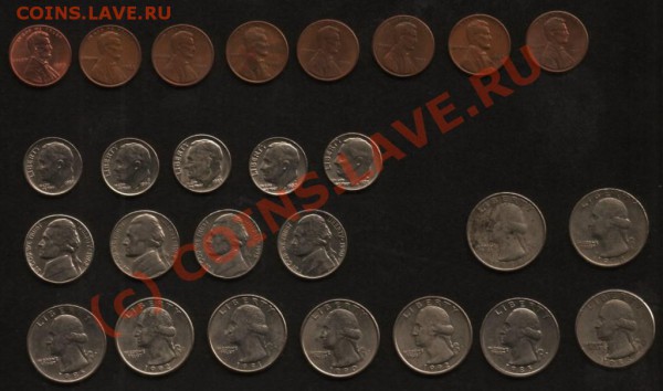 Лот из 26 монет США: 1-5-10-25 центов. 1953-1993 гг. - 003