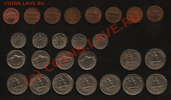 Лот из 26 монет США: 1-5-10-25 центов. 1953-1993 гг. - 002