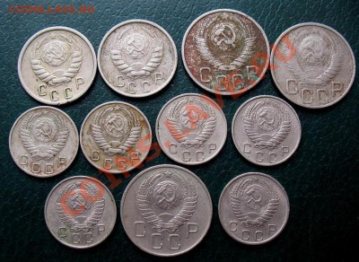 до 22.00 23 марта - Лот из 11 шт. 10,15,20  1946-1957 г.г. копеек (реверс).JPG