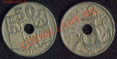 АФРИКА, ЮЖНАЯ АМЕРИКА, АЗИЯ и немного ЕВРОПЫ - 21.04 Испания 50 сантимов 1949