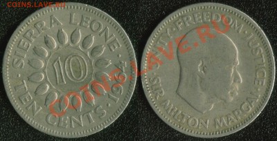 АФРИКА, ЮЖНАЯ АМЕРИКА, АЗИЯ и немного ЕВРОПЫ - Сьерра-Леоне 10 центов 1964 (50)