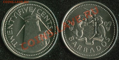 АФРИКА, ЮЖНАЯ АМЕРИКА, АЗИЯ и немного ЕВРОПЫ - Барбадос 25 центов 2009 (55)