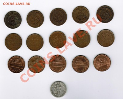США 1 цент 1902-96 15шт + 1 дайм Меркурий'36 до 31.03 22-00м - центы1
