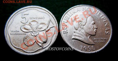 Распродажа остатков иностранных монет - 303. ФИЛИППИНЫ 5 сентимо 1990 г. ЦВЕТОК ОРХИДЕЯ - UNC = 20 (от 10 шт. по 18 руб.).JPG