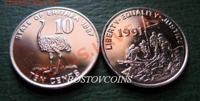 Распродажа остатков иностранных монет - 334. ЭРИТРЕЯ 10 центов 1997 г. СТРАУС - UNC = 40 (от 10 шт. по 36 руб.).JPG