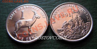 Распродажа остатков иностранных монет - 333. ЭРИТРЕЯ 1 цент 1991 АНТИЛОПА - UNC = 30 (от 10 шт. по 27 руб.).JPG