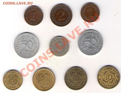 10 монет Германии Веймар и Рейх до 1.04 до 22-00 по МСК - Германия 10 монет