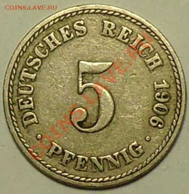 ГЕРМАНИЯ - 5 фенигов 1906 А - до 5 апреля - 144