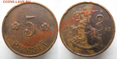 Финляндия 5 пенни 1937  до 10-04-13  22-00 - Финляндия 5 пенни 1937г