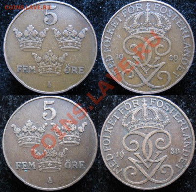 Разная инострань - 388 19 20 Швеция 5 эре 1920 и 1938
