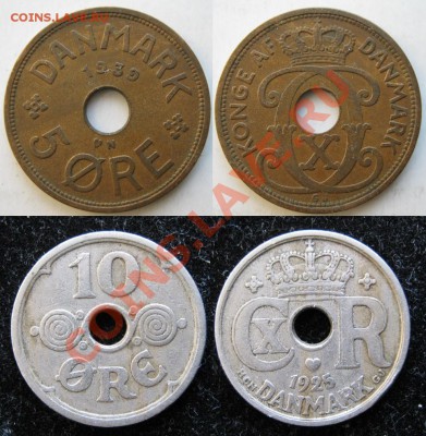 Разная инострань - 388 11 12 Дания 5 эре 1939 и 10 эре 1925