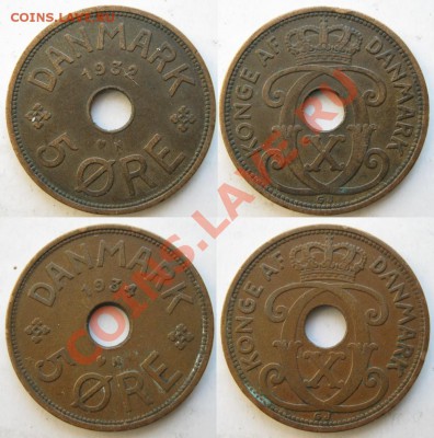 Разная инострань - 388 9 10 Дания 5 эре 1932 и 1934