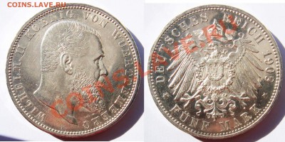 Иностранные монеты форумчан ( Серебро в патине и в Блеске ) - 1908F 5M Wuerttemberg