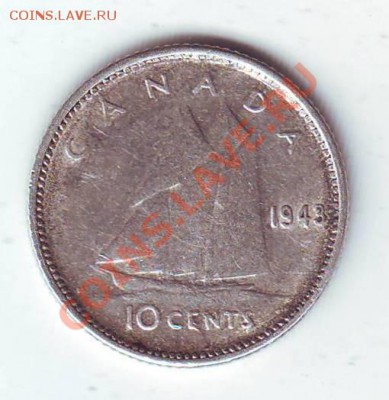 Канада.10 Центов.1943.Парусник.Ag(0.800) до 14 Апреля - 1943 парусник.JPG