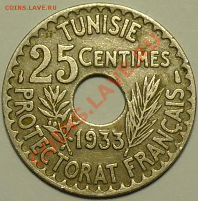 ФРАНЦУЗКИЙ ТУНИС - 25 сантимов 1933 - до 16 апреля - 818