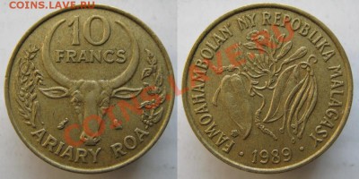 Малагасийская респ  (о.Мадагаскар) 10 франков 1989 до 18-04 - Малагасийская респ 10 фр 1989 185