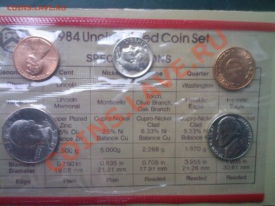 США 1,5,10,25 центов UNC 1984 В ЗАПАЙКЕ до 21.04 - 20042013(025)